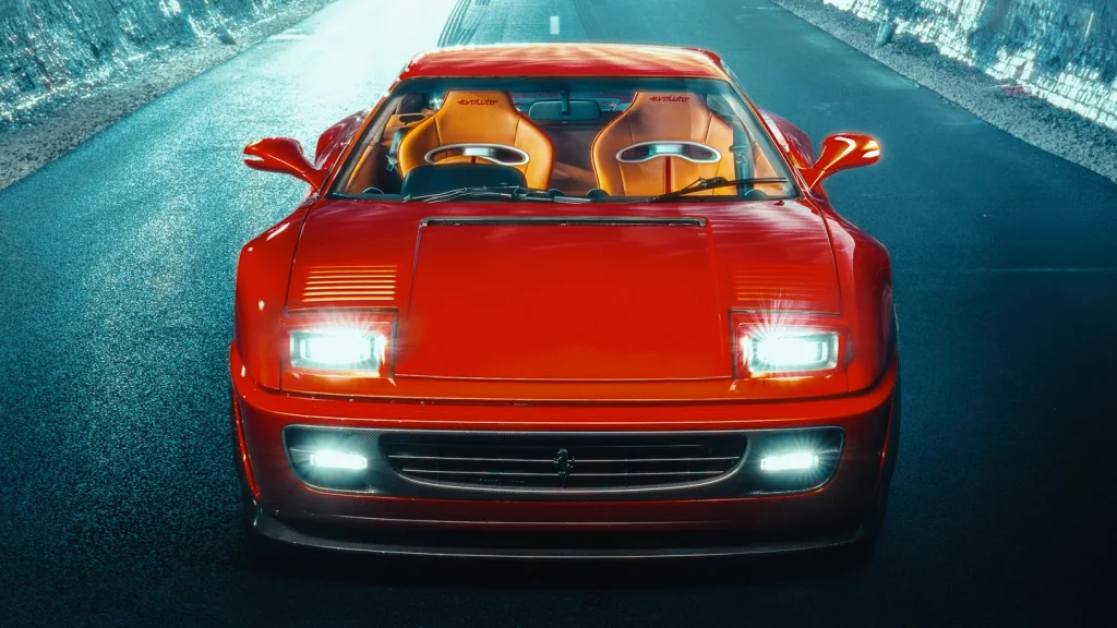 Ferrari F355 by Evoluto vue de face avec phares allumés